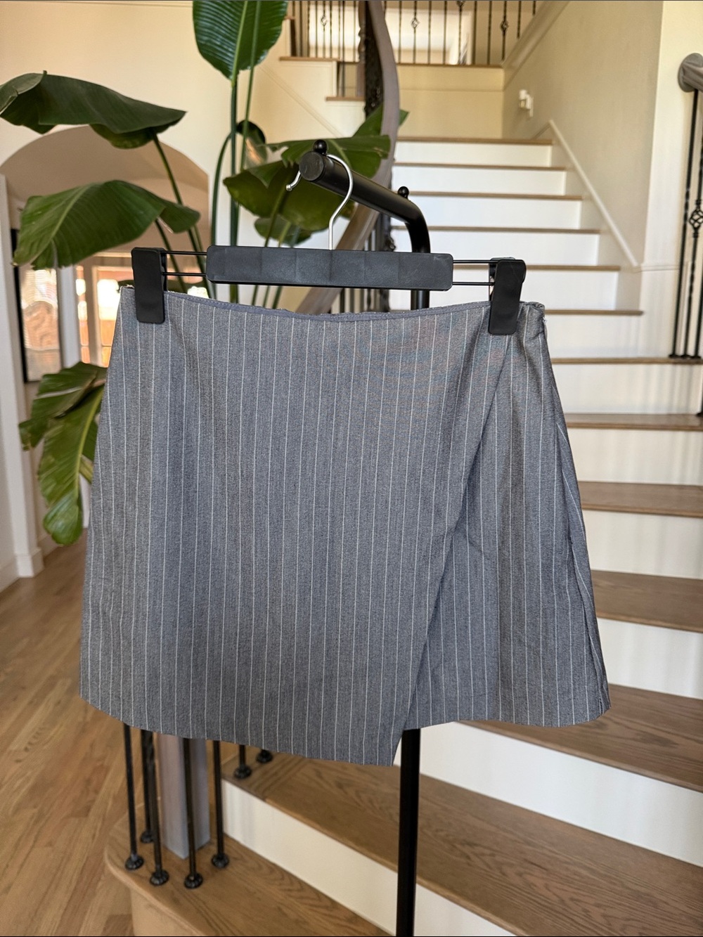 Gray Pinstripe Wrap Mini Skort (M)